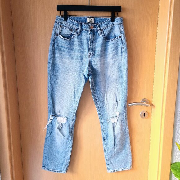 J. Crew Slim Broken In Boyfriend Distressed Light Wash Denim Jeans Size 27 - Picture 3 of 7